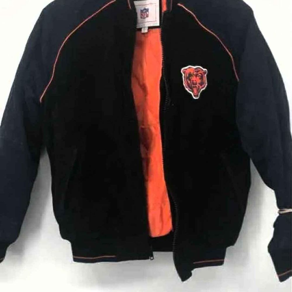 NFL Mens Black Chicago Bears Football Suede Leather Full-Zip Jacket Coat Size M